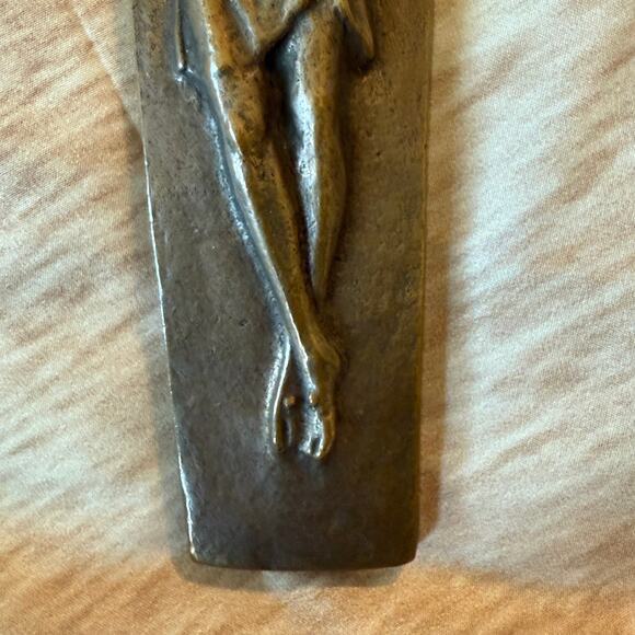 Antique French Art Deco Bronze Crucifix Design Solid Bronze Wall Decor - Picture 5 of 6